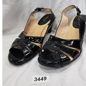 Softspots Black Patent Leather Heeled Sandals Slingback Shoes Size 9.5 W